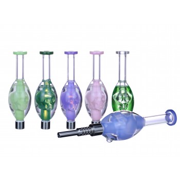 Clover Glass Oval Shape Glycerin Filled Nectar Collector Set With Skull Perc [NC-112]